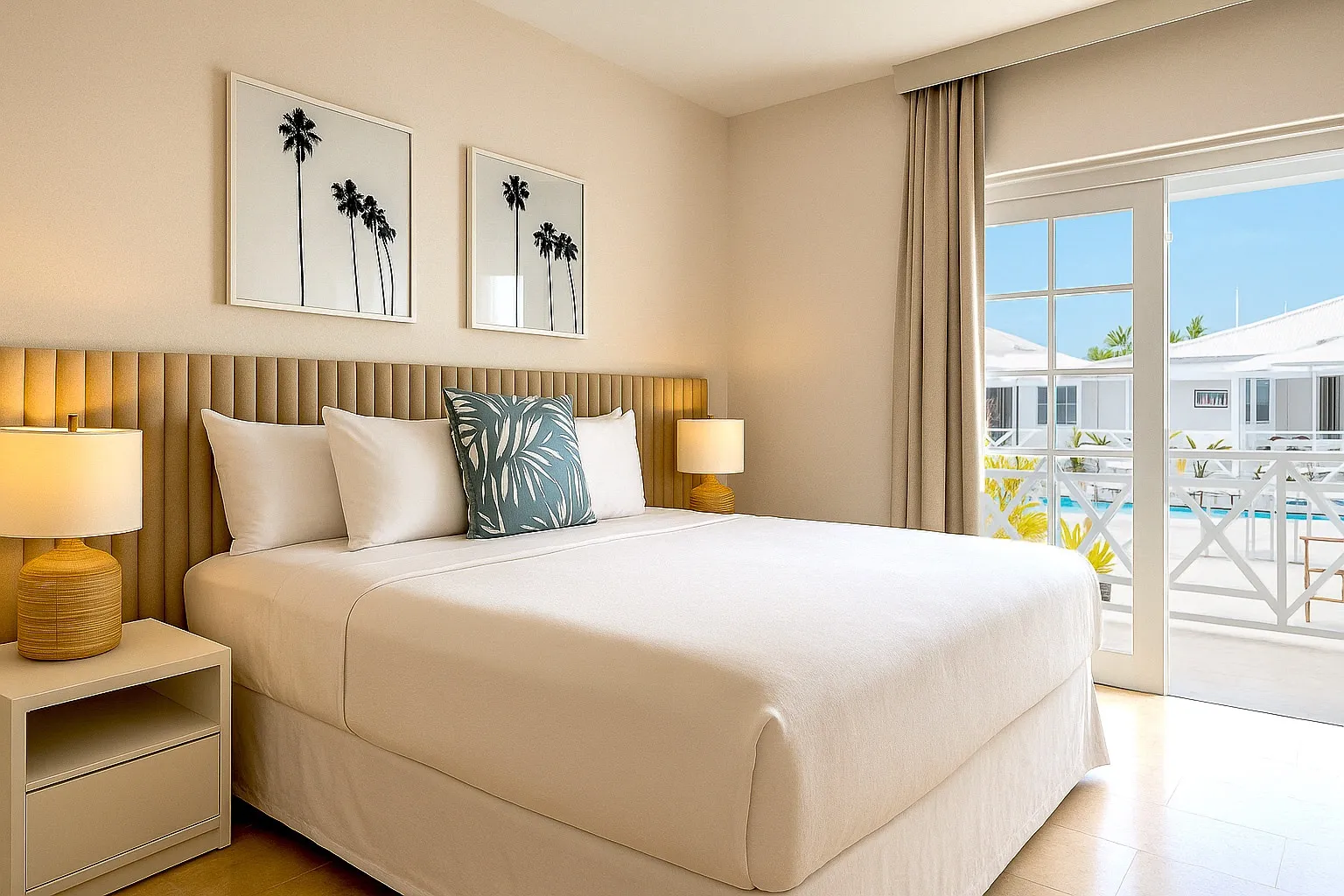 Ocean View King Suite at South Point Hotel Barbados featuring a king bed, tropical decor, and natural light.