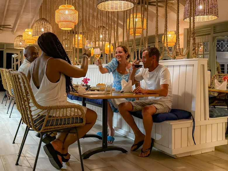 two couples dining at the driftwood restaurant